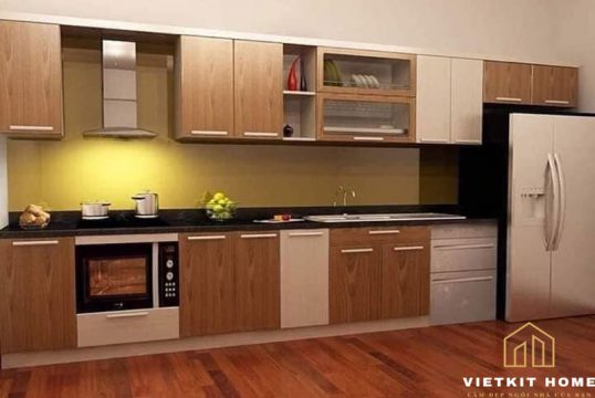 Tủ bếp melamine là 1 loại tủ bếp gỗ công nghiệp được sản xuất trên 1 dây chuyền công nghệ hiện đại.