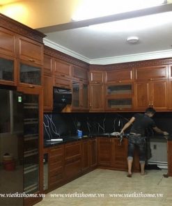 Mẫu Tủ Bếp Gỗ Sồi Nga Đẹp giá rẻ-vietkithome, Tủ Bếp Gỗ Sồi Nga