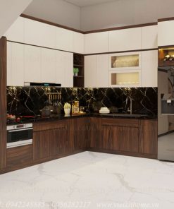 Tủ Bếp Chữ L Gỗ Óc Chó