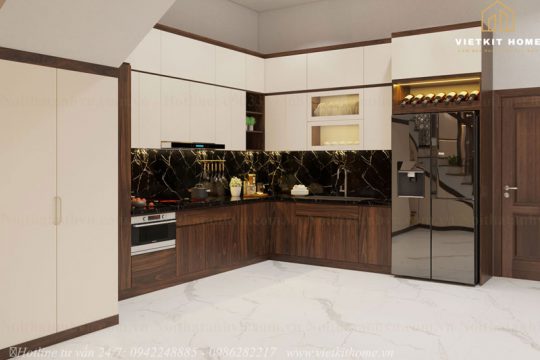 Tủ Bếp Chữ L Gỗ Óc Chó