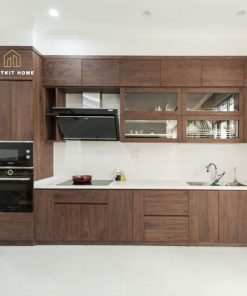 Mẫu Tủ Bếp Gỗ Óc Chó Chữ I- Vietkit Home giá ưu đãi 2021