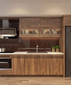 Mẫu Tủ Bếp Gỗ Óc Chó Chữ I- Vietkit Home giá ưu đãi 2021