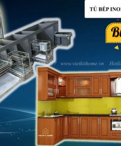 Tủ Bếp Inox Cánh gỗ Xoàn Đào giá rẻ nhất Hà Nội www.vietkithome.vn |Hotline: 0865.283.168