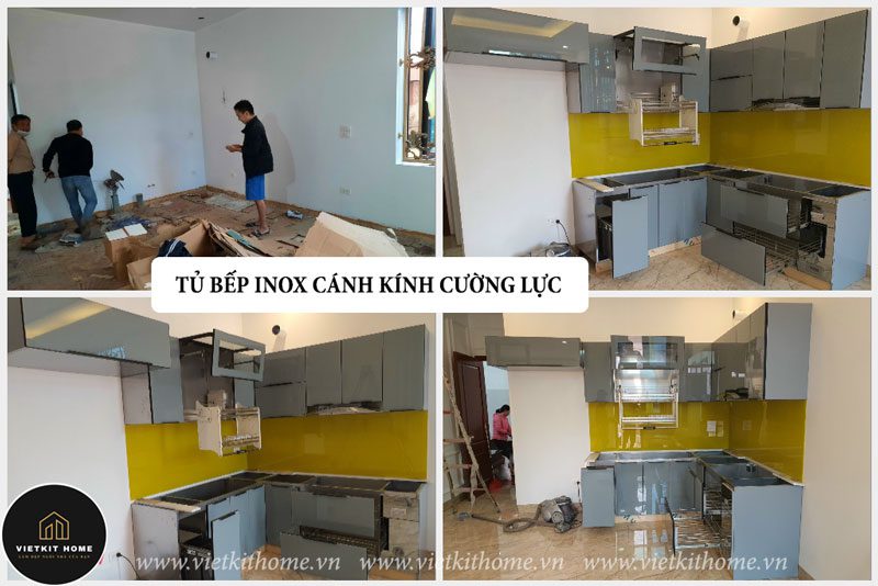 Làm Tủ Bếp Inox Cánh Kính Cường Lực tại Hoài Đức Hà Nội