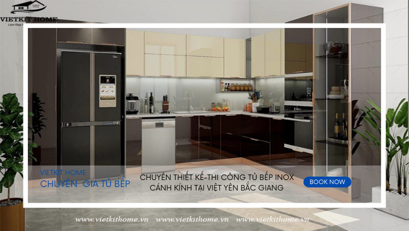 Xưởng Làm Tủ Bếp Inox Cánh Kính tại Việt Yên Bắc Giang giá tốt nhất thị trường